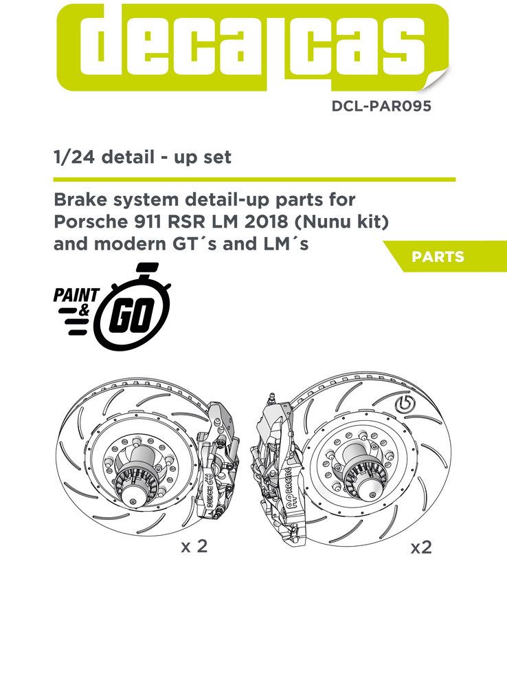 Decalcas PAR095 Brakes for 1/24 scale models: Porsche 911 991 GT3 RSR - 2018 Decalcas PAR095 Brakes for 1/24 scale models: Porsche 911 991 GT3 RSR - 2018