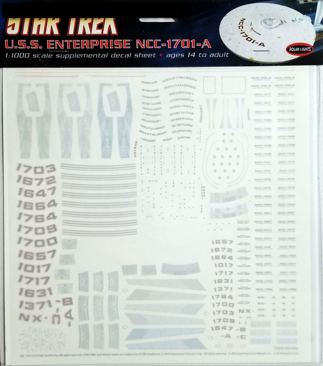Polar Lights MKA002 Star Trek Enterprise NCC-1701-A Decal Set Polar Lights MKA002 Star Trek Enterprise NCC-1701-A Decal Set