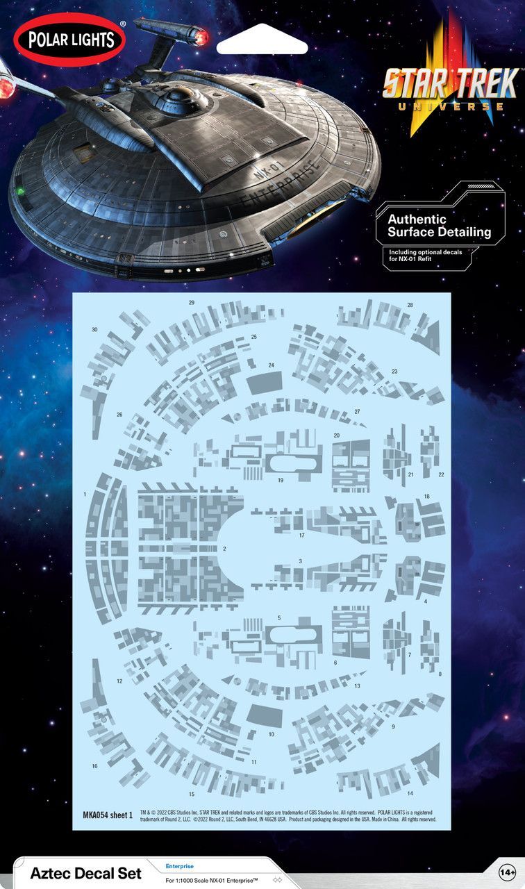 Polar Lights MKA054 Aztec Decals for Enterprise NX-01 Refit