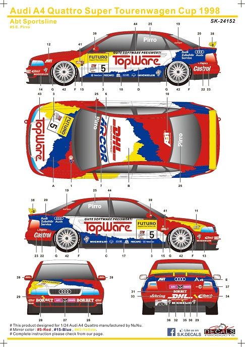 SK Decals 24152 AUDI A4 QUATTRO SUPER TOURENWAGEN CUP 1998 SK Decals 24152 AUDI A4 QUATTRO SUPER TOURENWAGEN CUP 1998