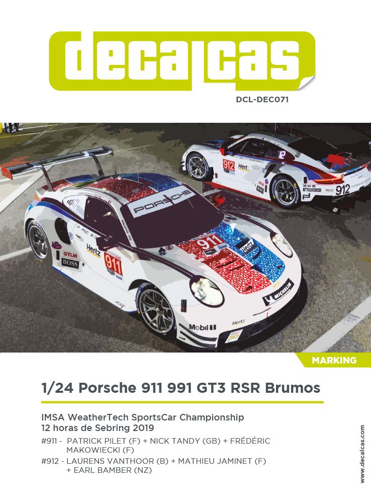 Decalcas DEC071 Porsche 911 991 GT3 RSR Team Porsche GT sponsored by Brumos-Racing-Look - 2019