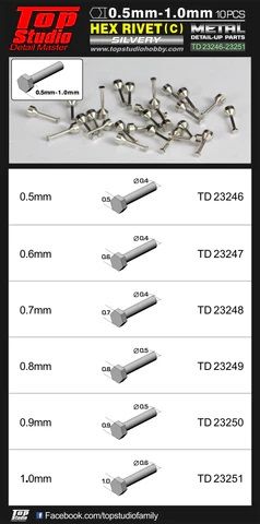 Top Studio TD23247 0.6mm Hex Rivets (C) Silvery