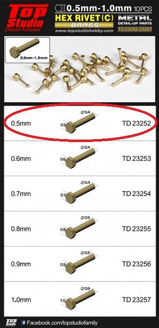 Top Studio TD23252 0.5MM HEX RIVETS (C) BRASS Top Studio TD23252 0.5MM HEX RIVETS (C) BRASS